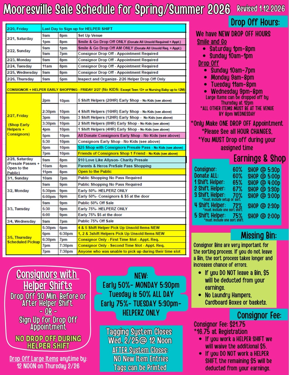 Consignor + Helper Schedule BOTH Spring 2026 Revised 1.12.202 (8.5 x 11 in) - Mooresville Fall 2025 Large