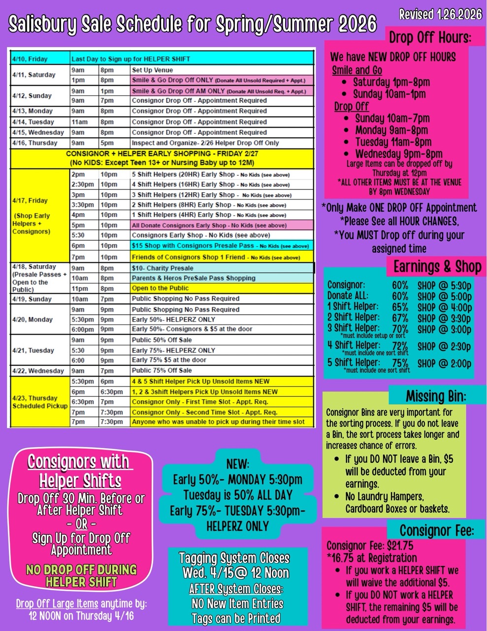 Consignor + Helper Schedule BOTH Spring 2026 Revised 1.12.202 (8.5 x 11 in) - Salisbury Spring 2026 Large