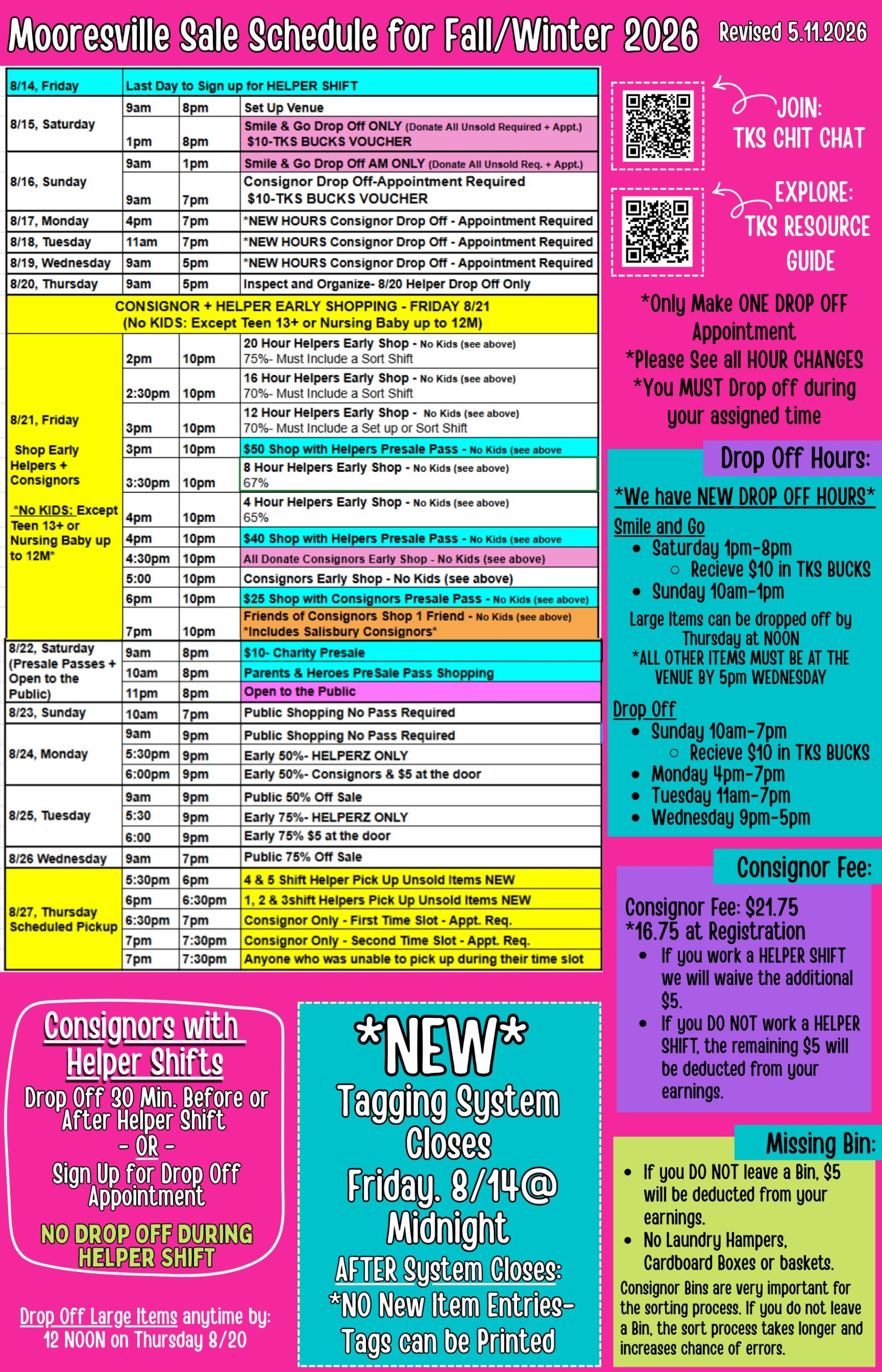 Consignor + Helper Schedule BOTH Fall 2026 Revised 5.11.202 (8.5 x 11 in (18 x 28 in) - Mooresville Spring 2026